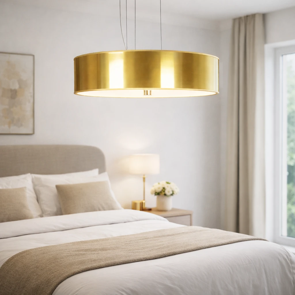 Lampa RING wisząca złoty abażur do salonu