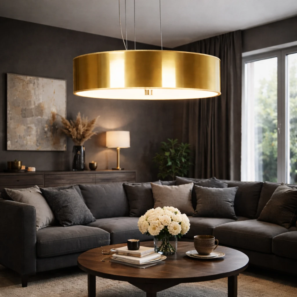 Lampa RING wisząca złoty abażur do salonu