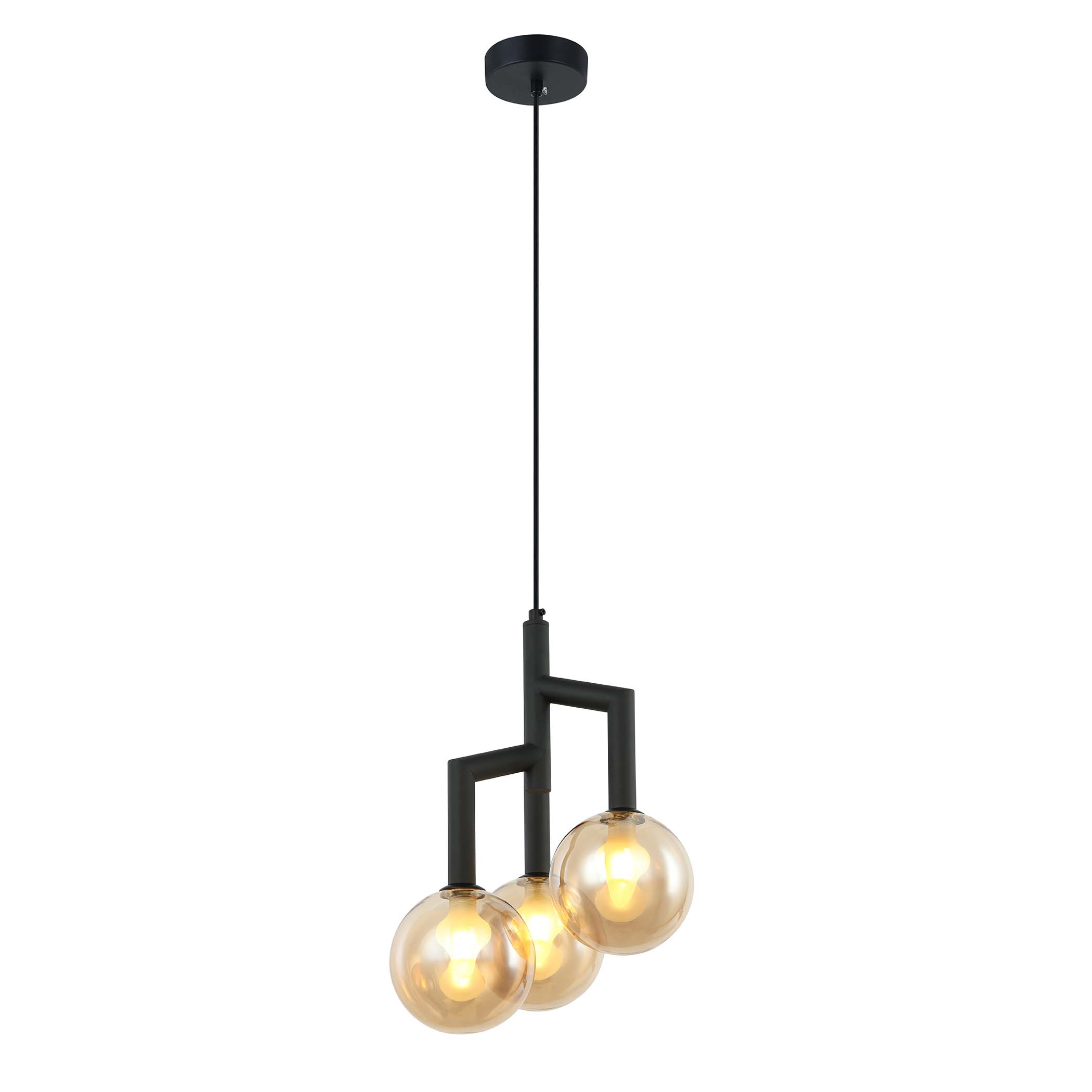 Lampa sufitowa wisząca czarna 3 Bursztynowe Kule Loft