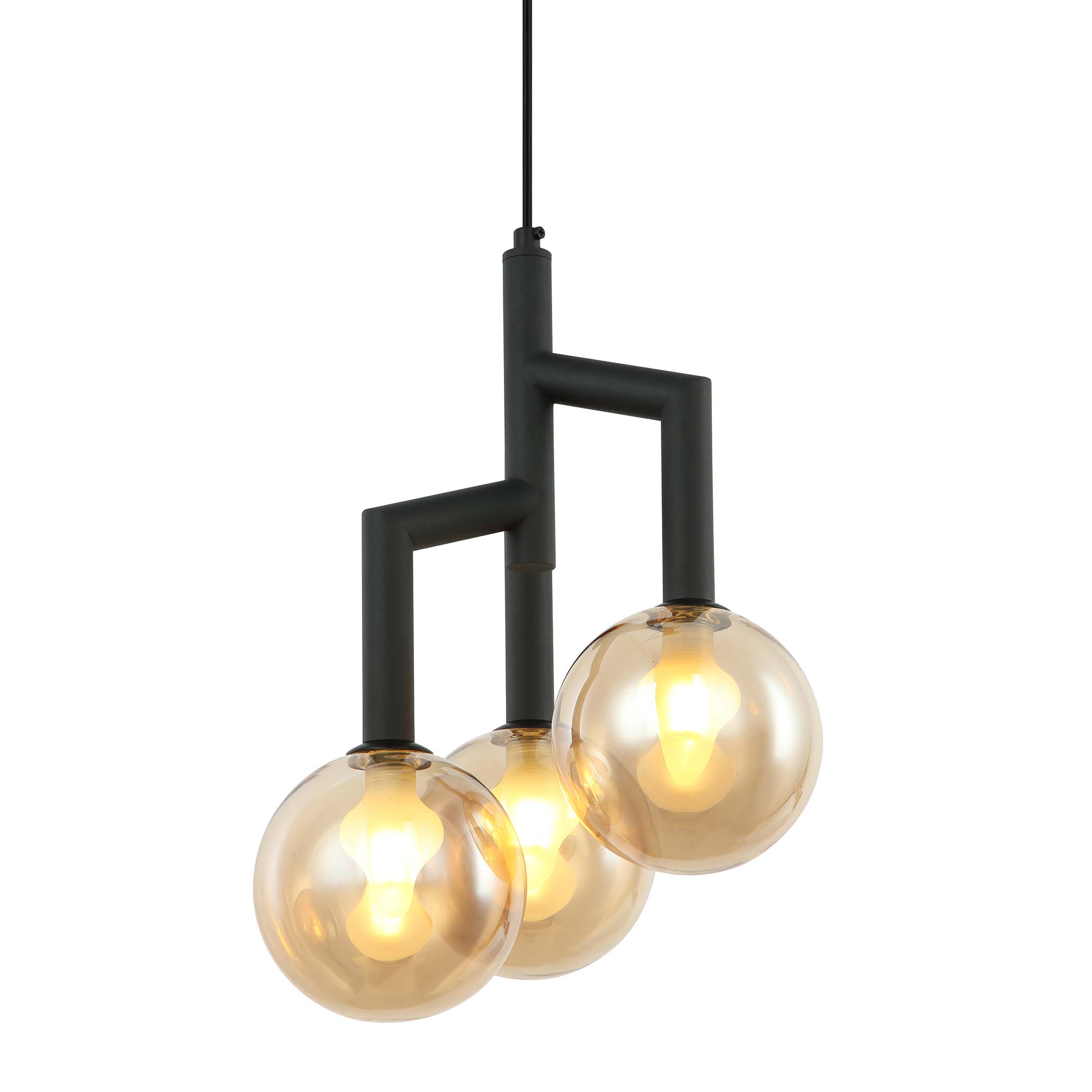 Lampa sufitowa wisząca czarna 3 Bursztynowe Kule Loft