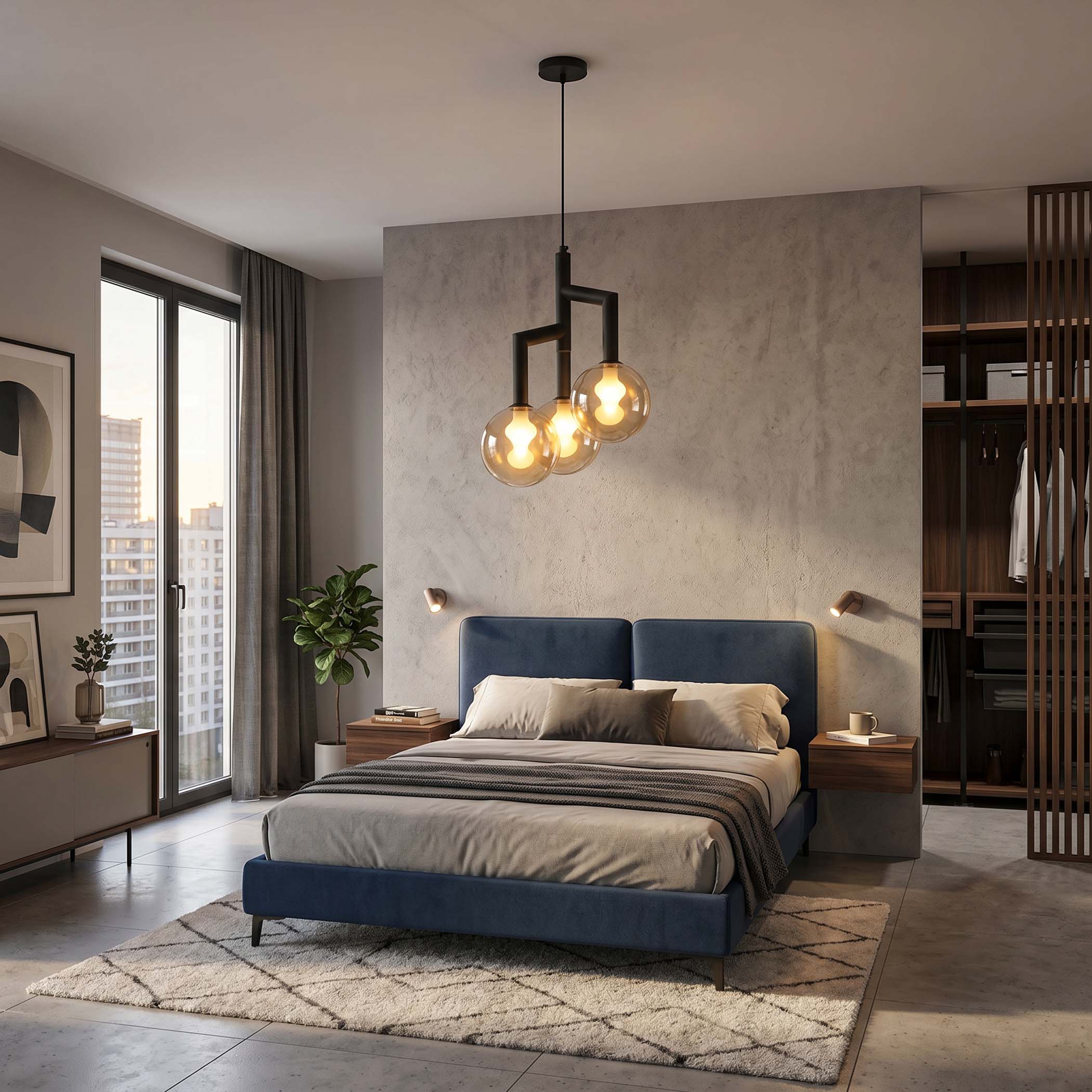 Lampa sufitowa wisząca czarna 3 Bursztynowe Kule Loft
