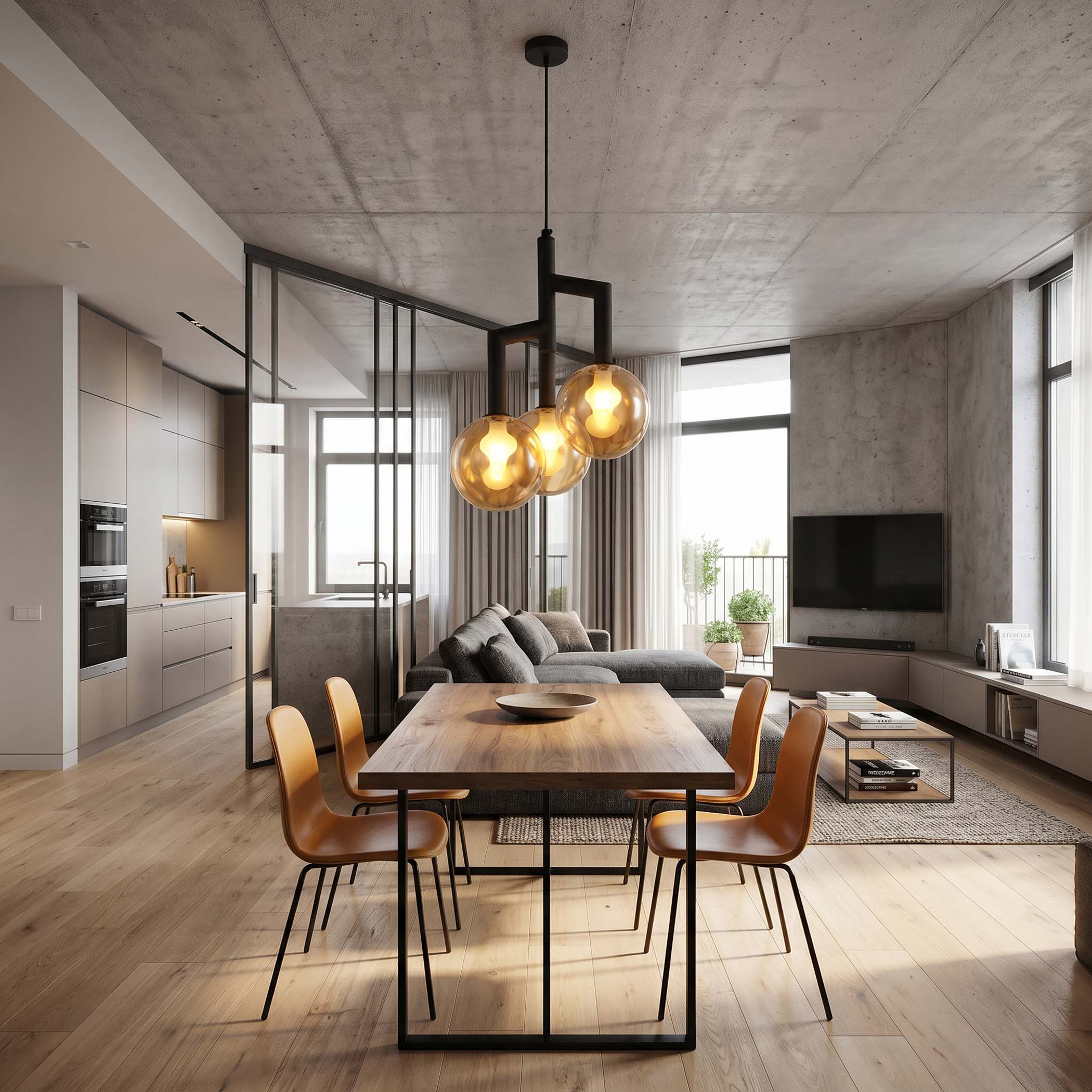 Lampa sufitowa wisząca czarna 3 Bursztynowe Kule Loft