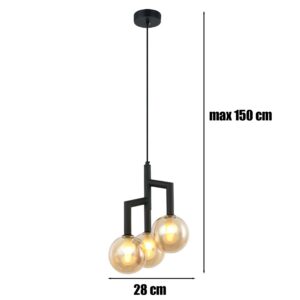 Lampa sufitowa wisząca czarna 3 Bursztynowe Kule Loft