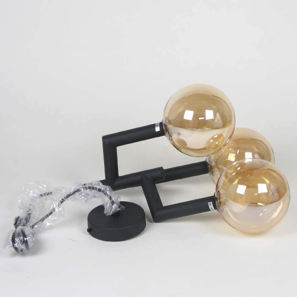 Lampa sufitowa wisząca czarna 3 Bursztynowe Kule Loft