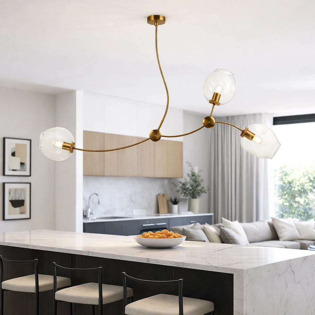 Lampa sufitowa Adamo nad wyspę do jadalni złota led