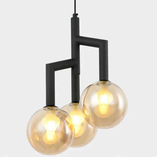 Lampa wisząca czarna 3 bursztynowe kule Maia