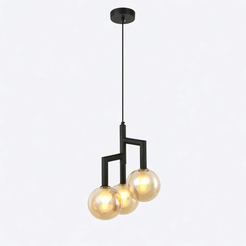 Lampa wisząca czarna 3 bursztynowe kule Maia