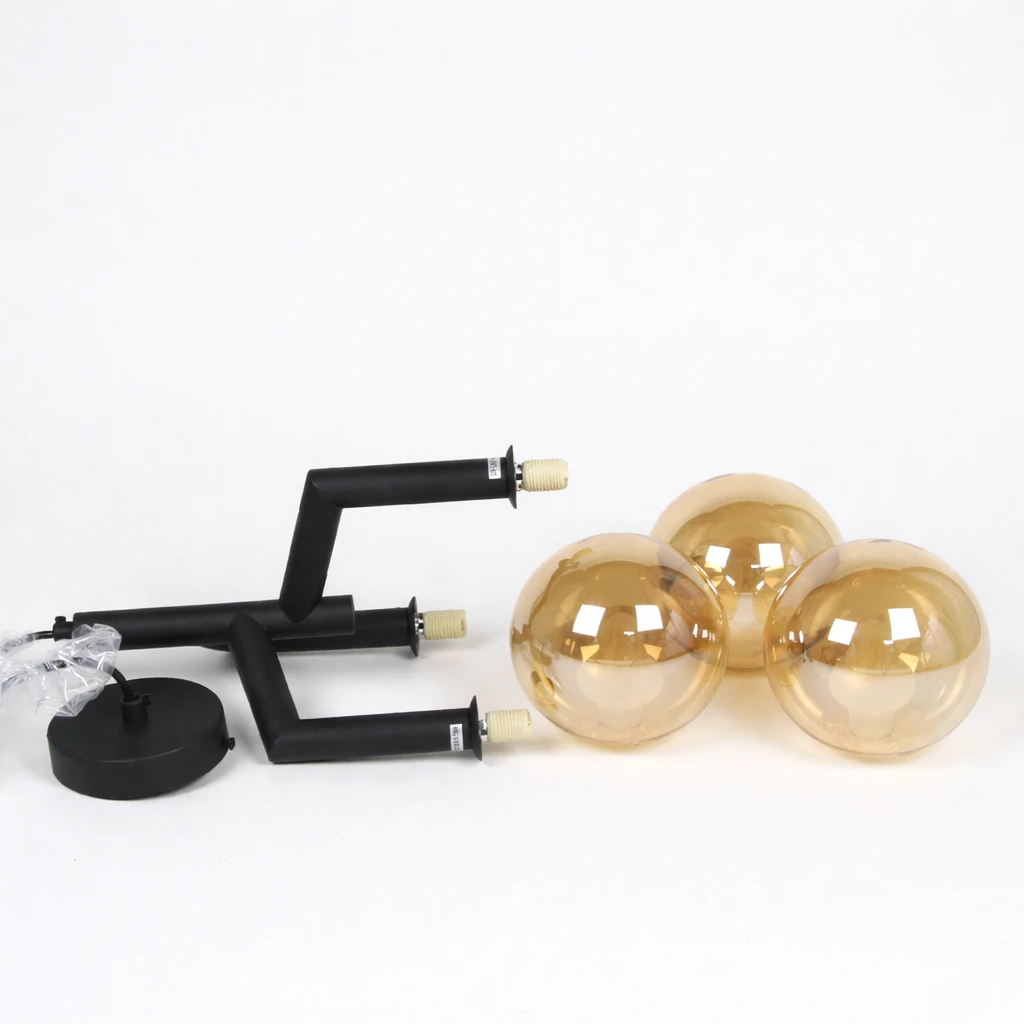 Lampa wisząca czarna 3 bursztynowe kule Maia