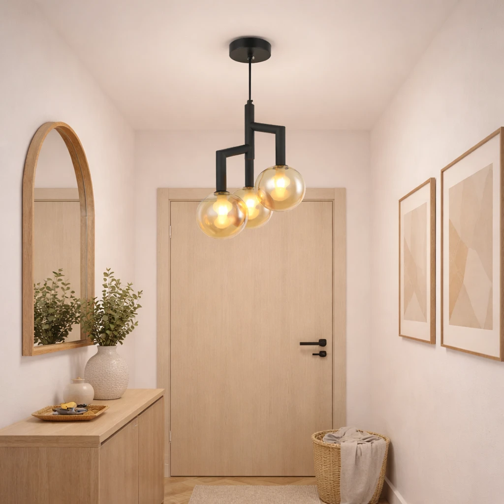 Lampa wisząca czarna 3 bursztynowe kule Maia