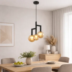 Lampa wisząca czarna 3 bursztynowe kule Maia