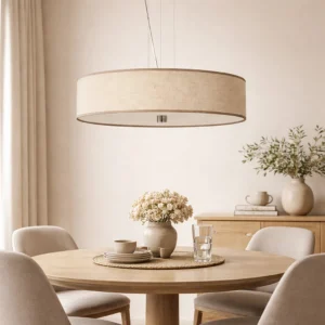 Lampa sufitowa wisząca beżowa z abażurem