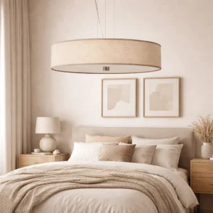 Lampa sufitowa wisząca beżowa z abażurem