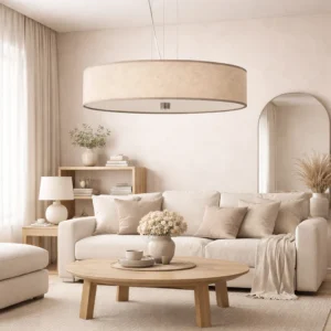 Lampa sufitowa wisząca beżowa z abażurem
